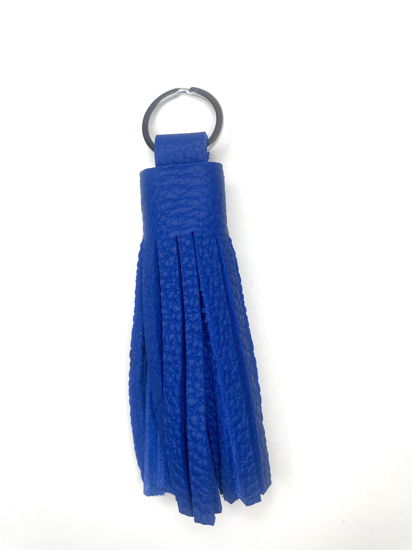 Gros pompon bleu vif cuir taurillon CONSTANCE artisanat