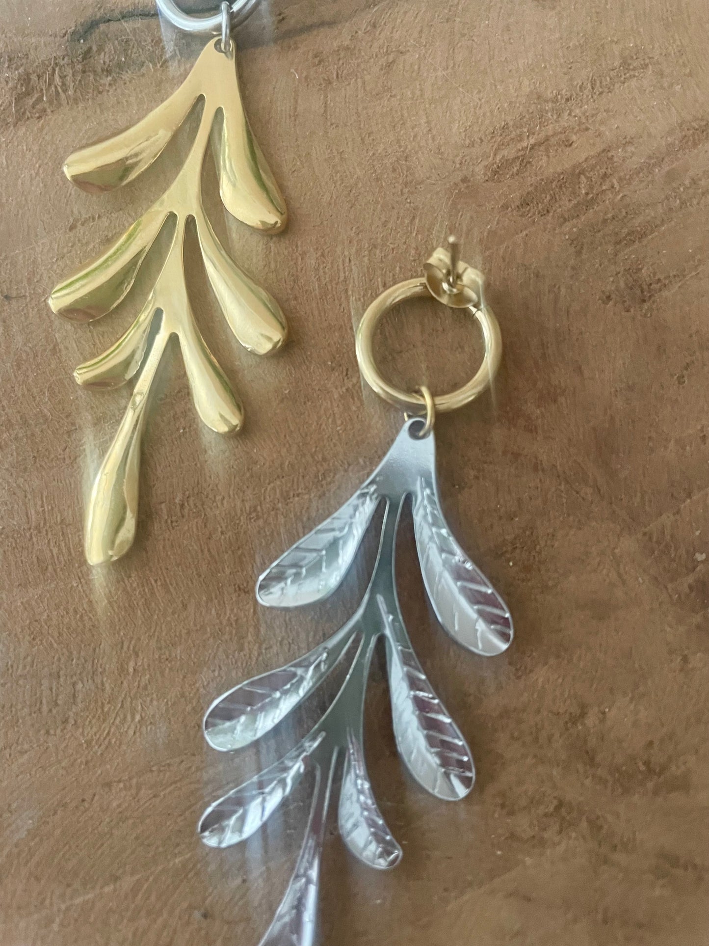 Arrière boucles d’oreilles feuilles clou rond doré er argenté acier inox