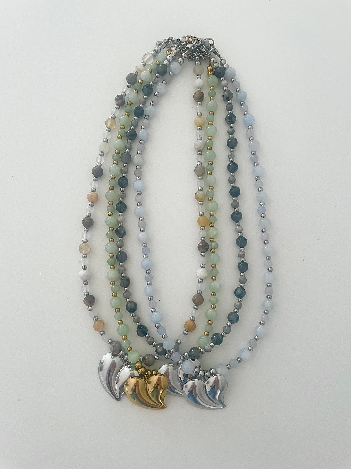 Vue entière colliers OCEANE 4 coloris en pierre naturelle et acier inoxydable