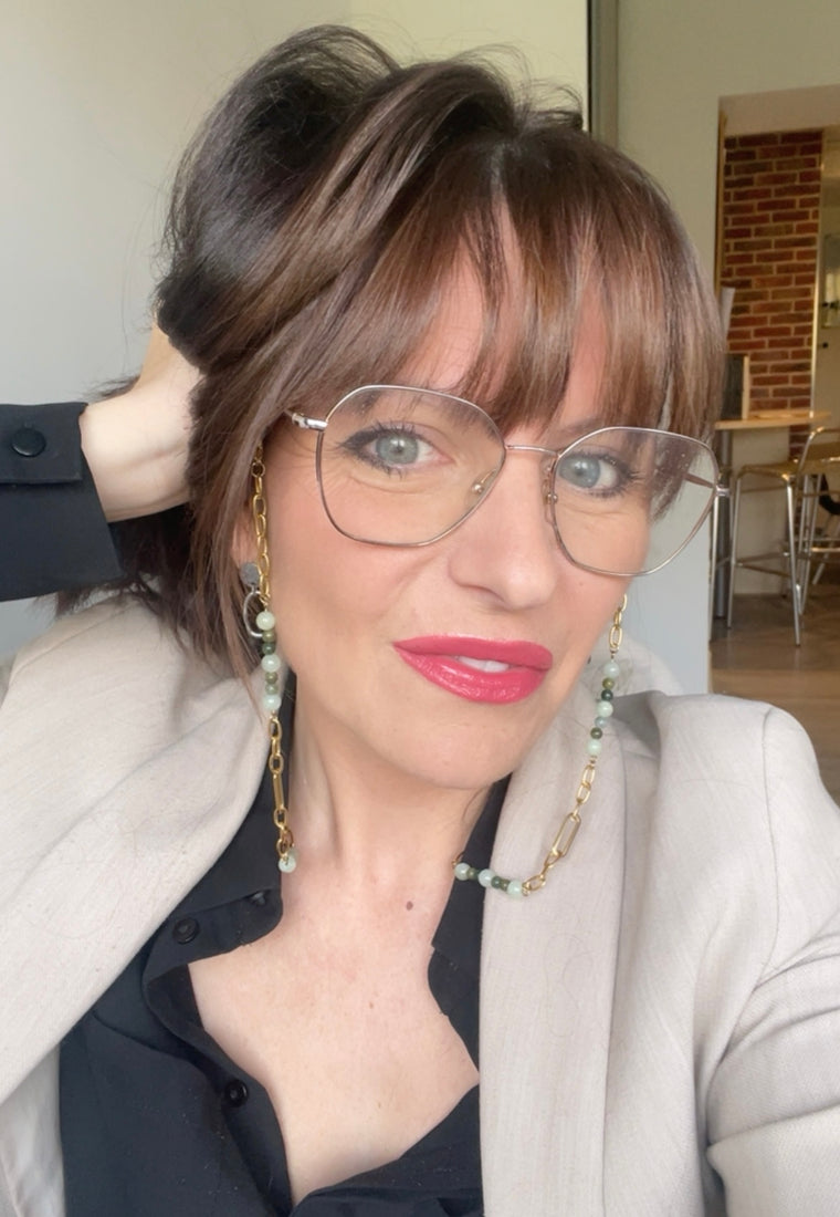 Porté chaîne lunettes de vue doré vert 