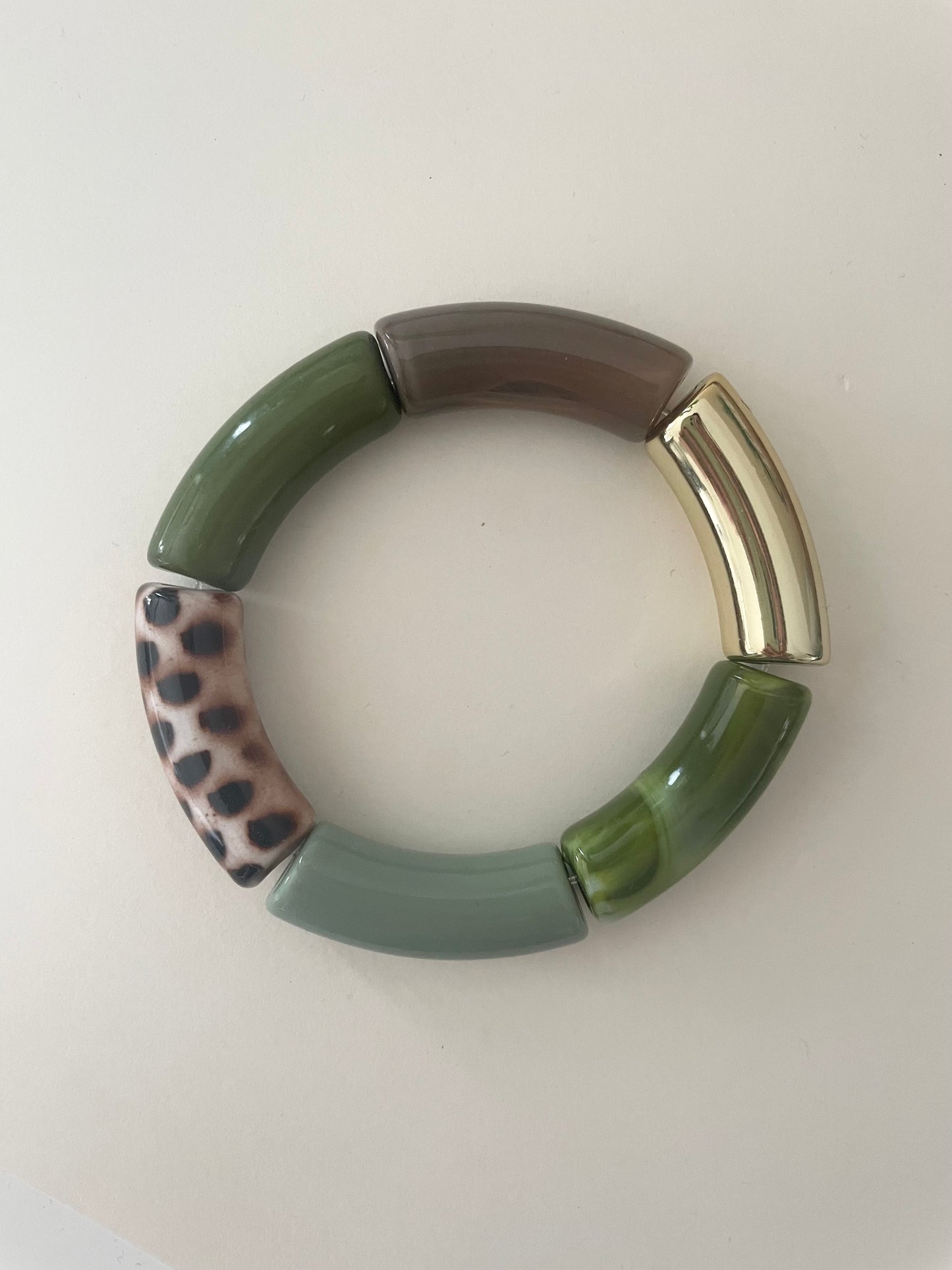 Bracelet LILIANE léopard vert doré grosses perles