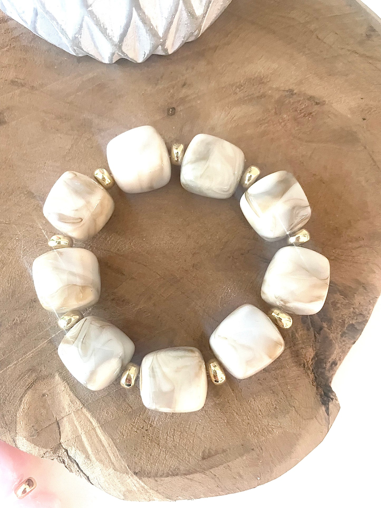 bracelet SOLENE beige marbré grosses perles