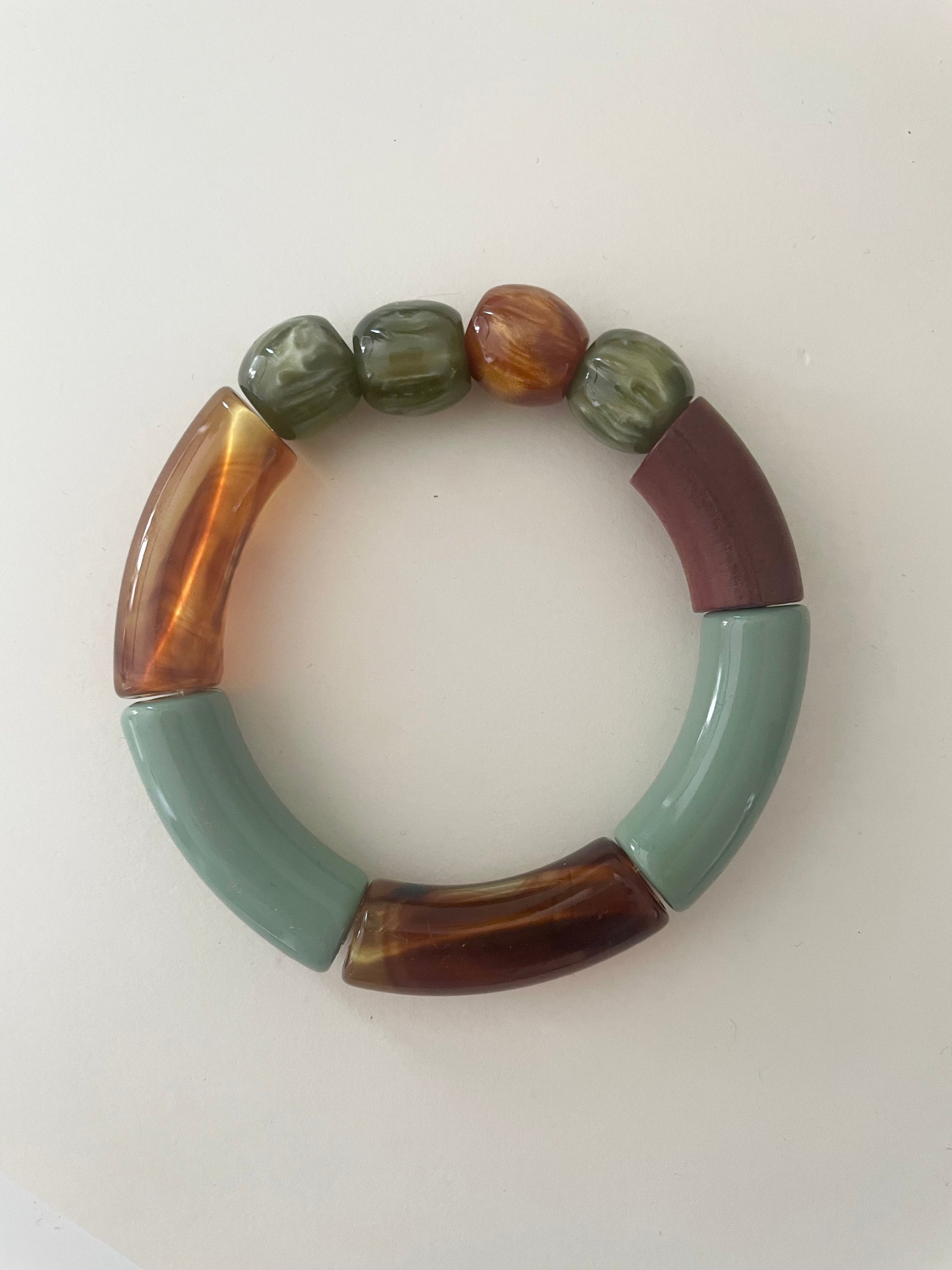 Marron vert bracelet LILIANE gros bijou acrylique elastique