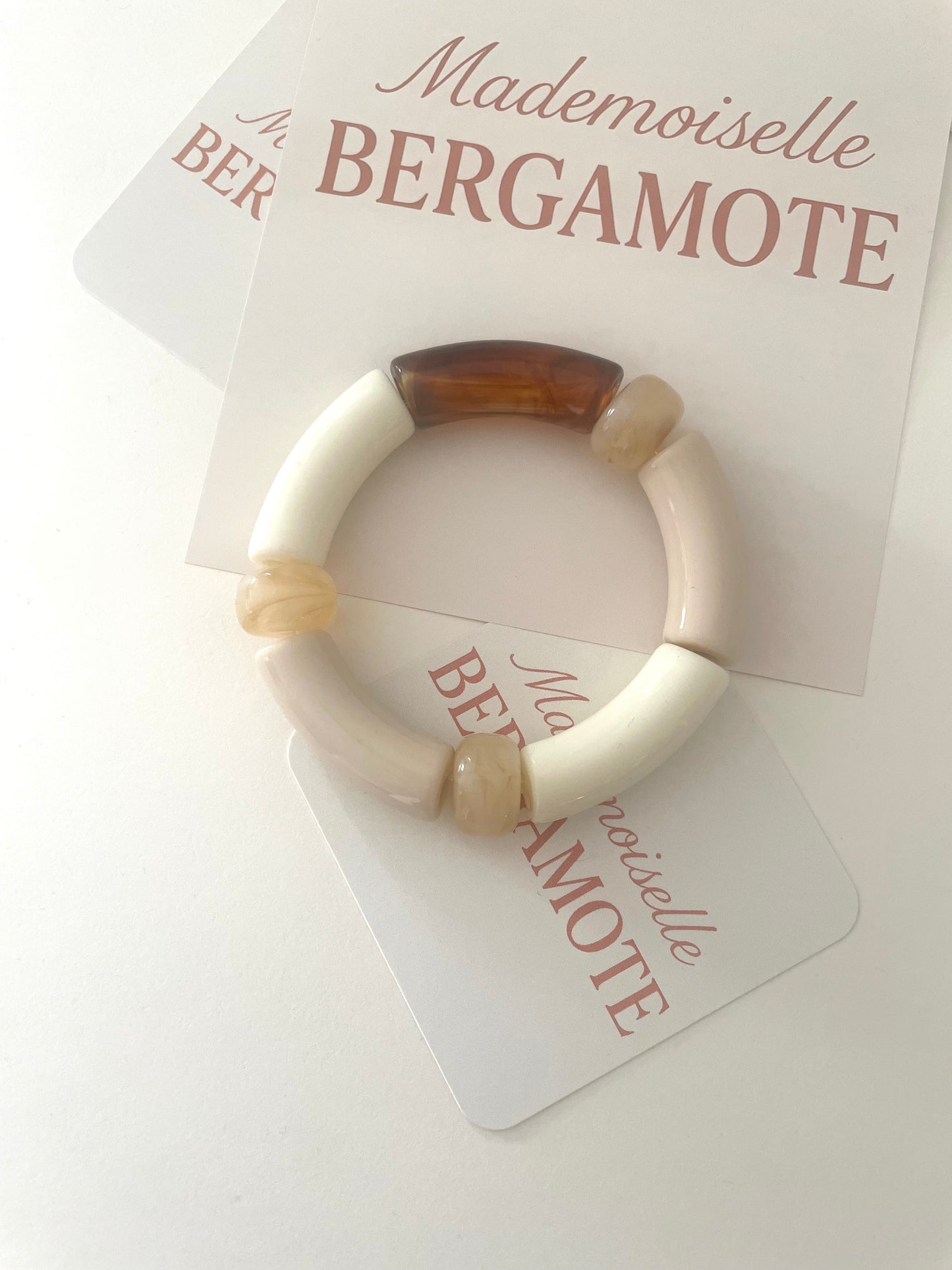 Bracelets LILIANE tons blanc beige marron grosses perles