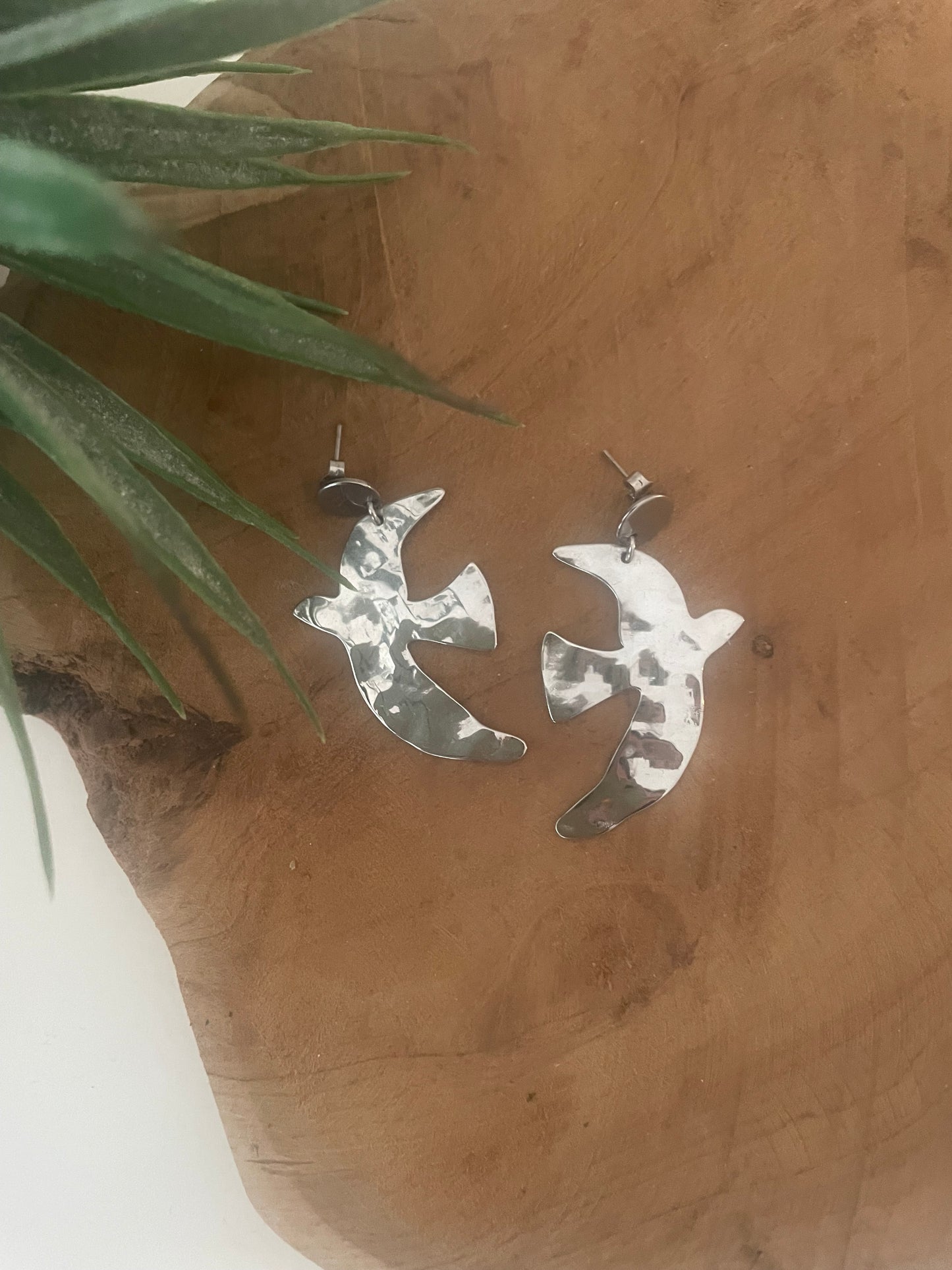 Boucles oiseaux en argent martelé