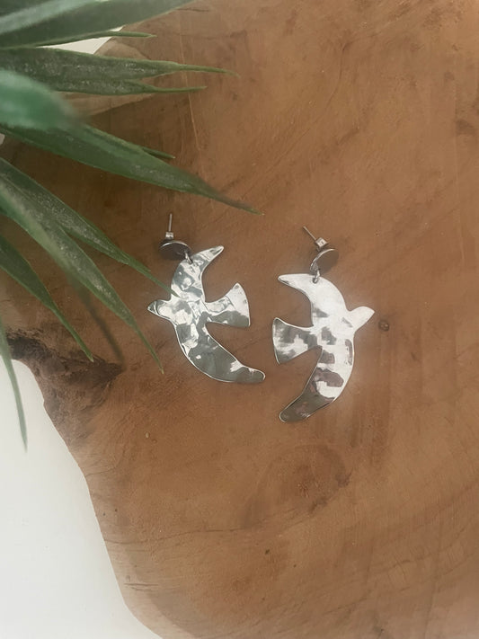 Boucles oiseaux en argent martelé