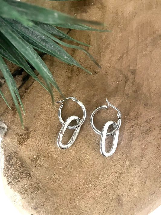 Boucles d'oreilles créoles argent pendentif ovale amovible