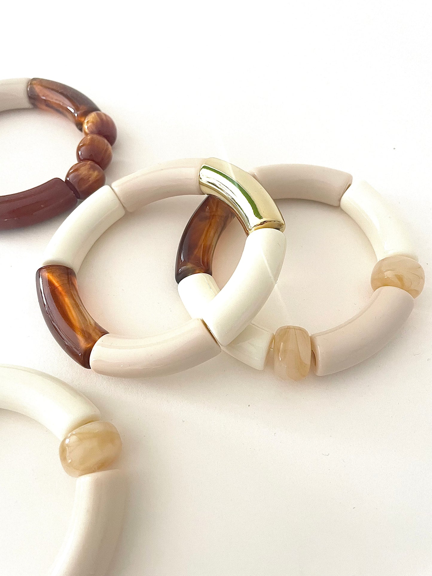 Bracelets LILIANE tons blanc beige marron grosses perles