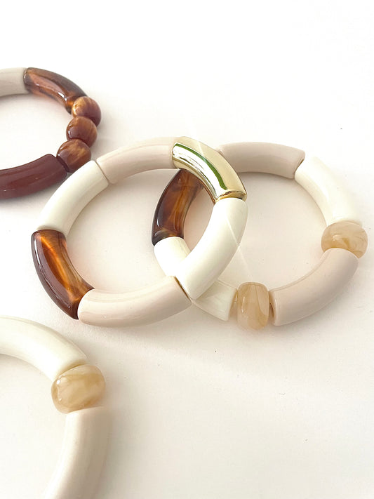 Bracelets LILIANE tons blanc beige marron grosses perles