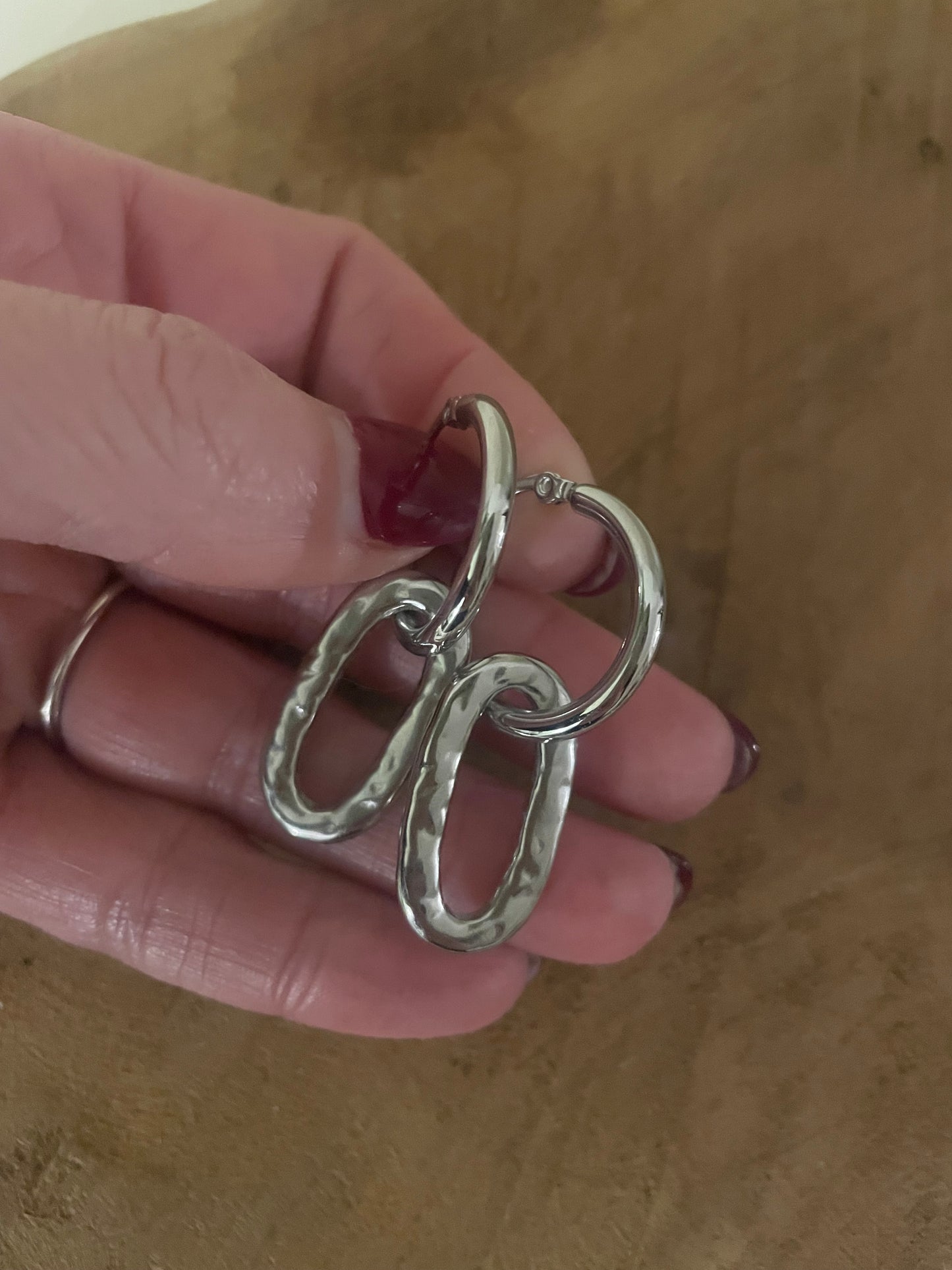 Créoles argent et pendentif modulable martelé