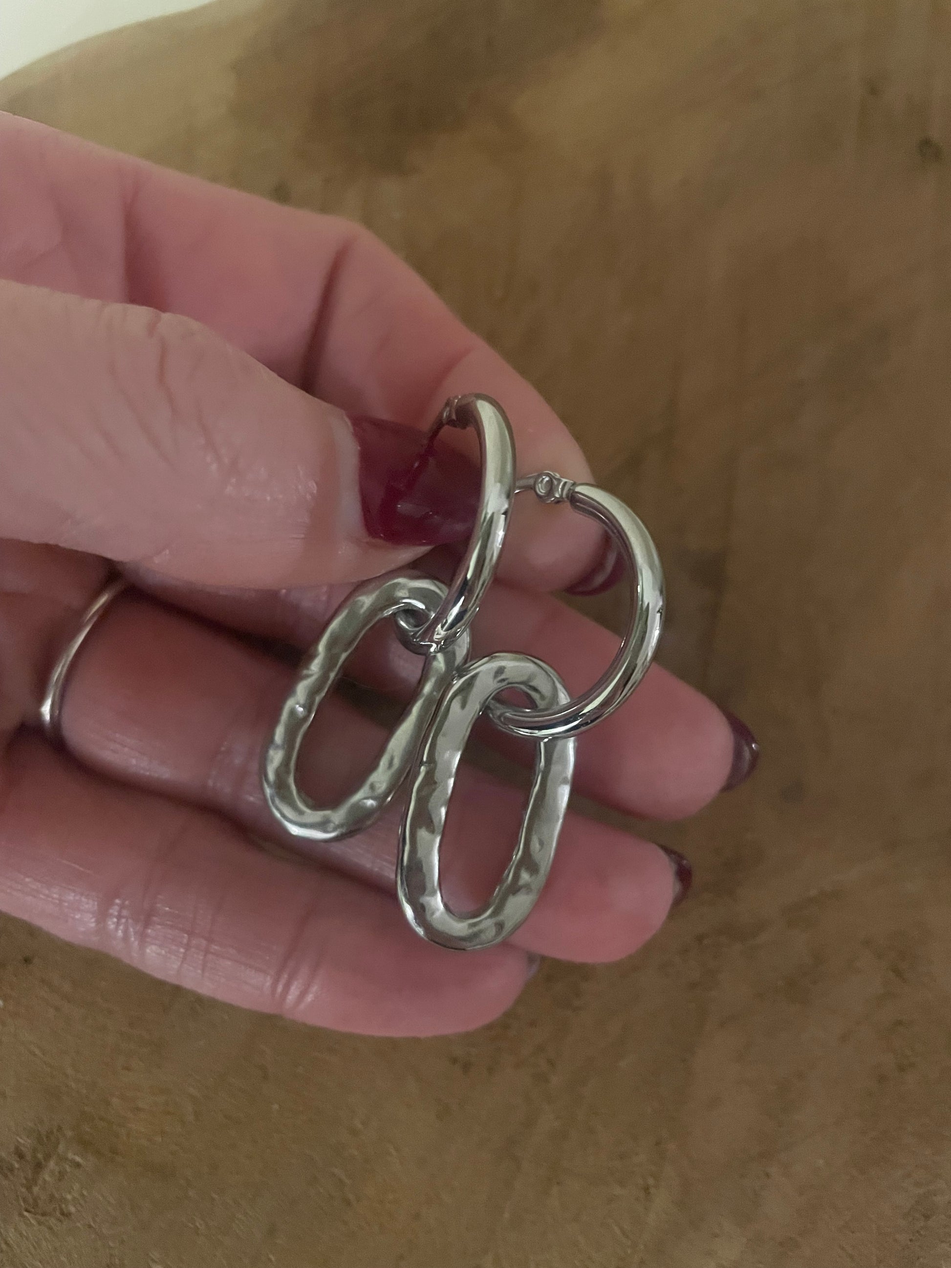 Créoles argent et pendentif modulable martelé