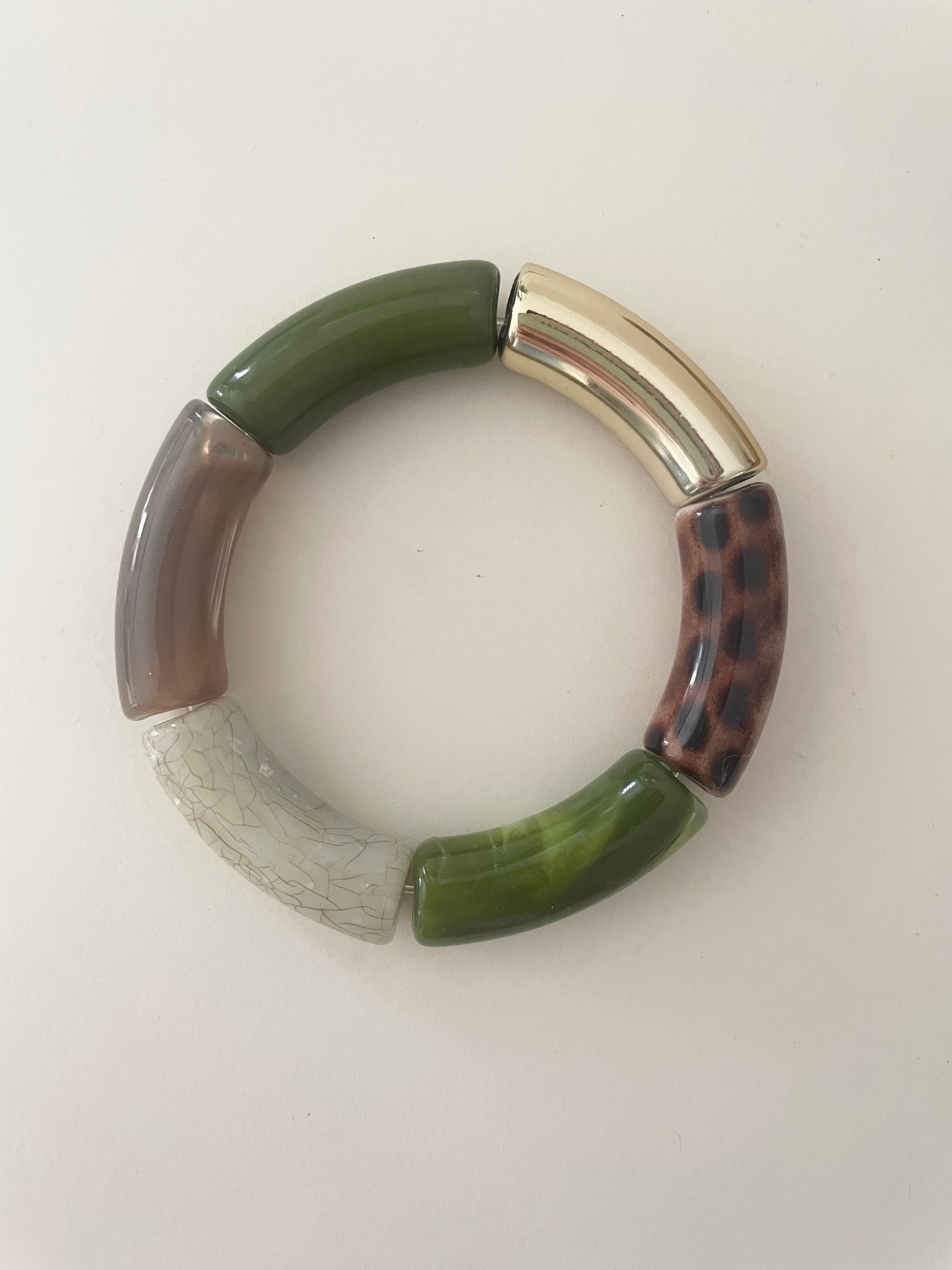 Bracelet LILIANE vert marron doré léopard détail