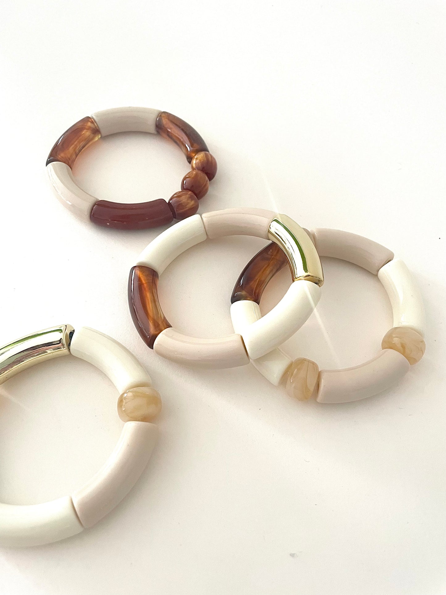 Bracelets LILIANE tons blanc beige marron grosses perles