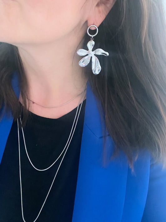 Porté boucles grosses fleurs argenté acier inoxydable tendance 2026