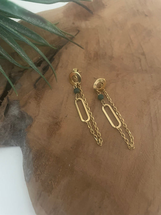Boucles d'oreilles malachite et doré version courte modulable