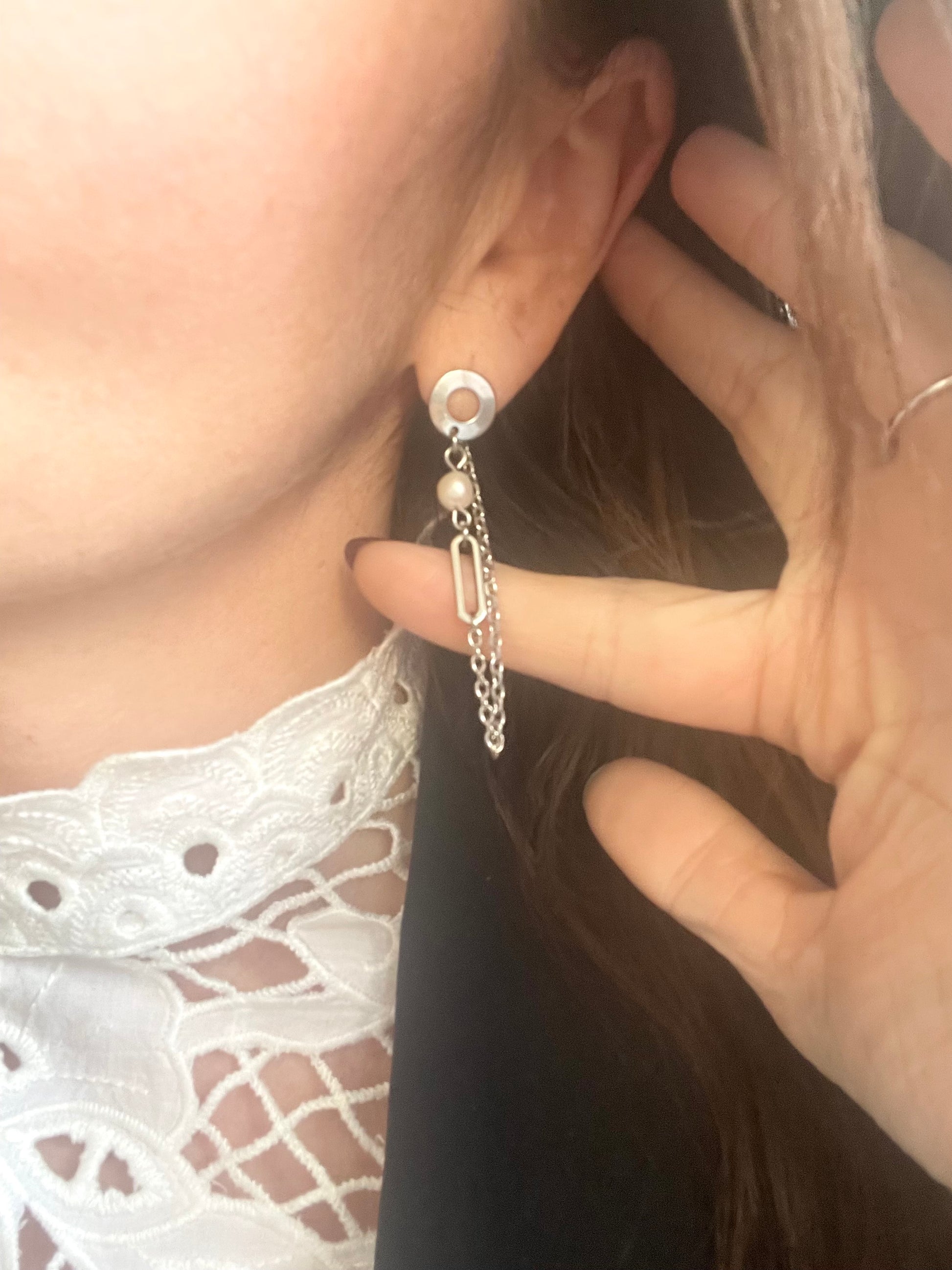 porté boucles 2 en 1 argent perle eau douce modulable court