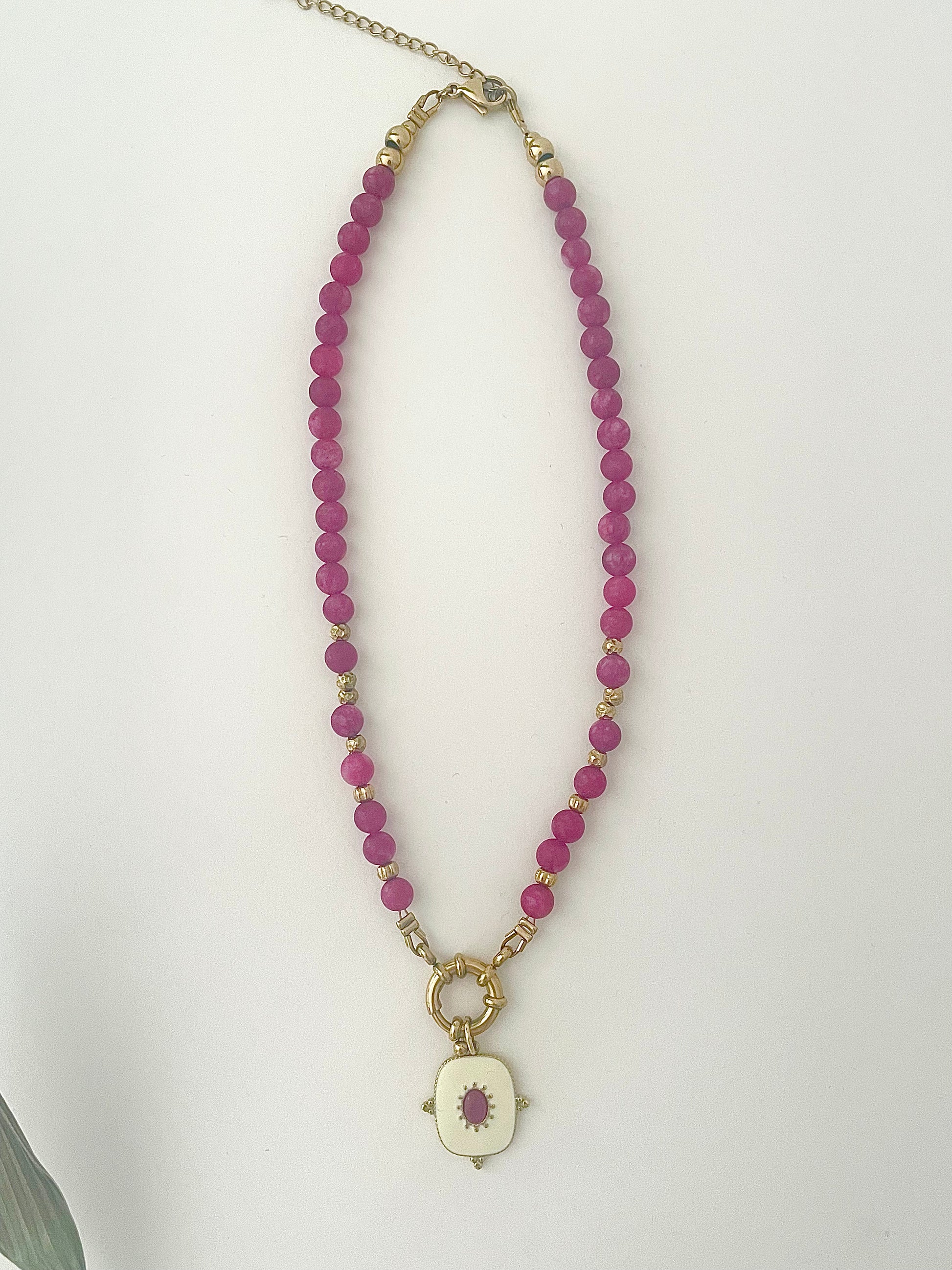 Collier pierres naturelles quartz rose création artisanale