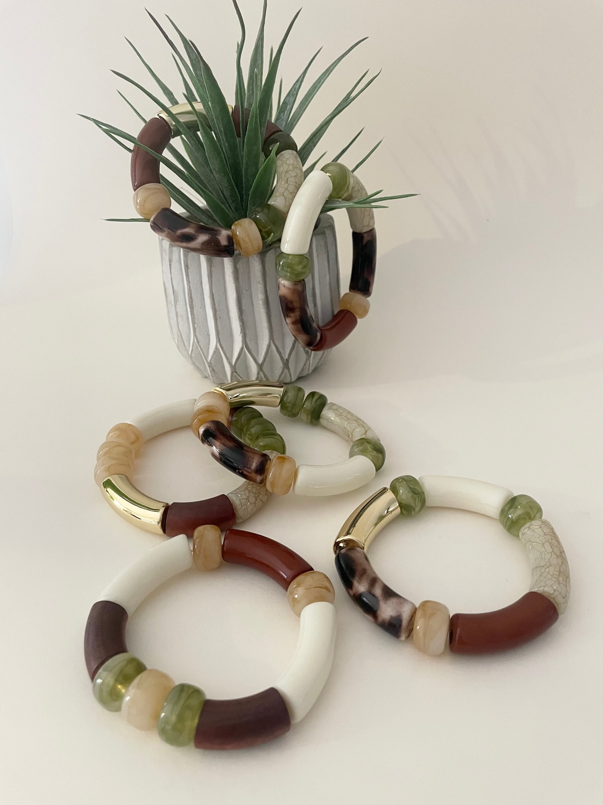 Bracelets grosses perles LILIANE tons naturels tendance
