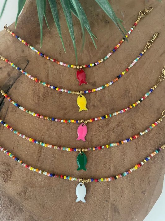 Bracelets colorés cirque aquatique breloque poisson fait main France doré
