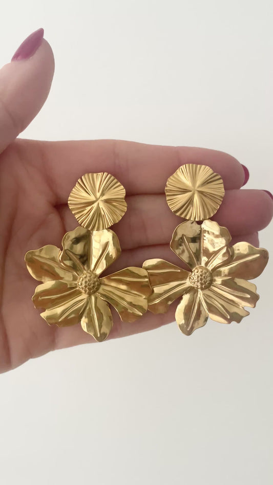 Boucles d’oreilles acier inoxydable doré fleurs